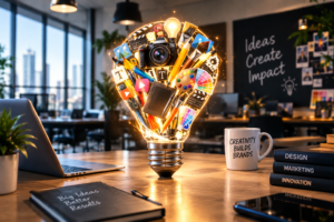 creative lightbulb in a modern studio